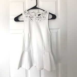 Topshop Peplum Jeweled Peter Pan Collar Top Size US 4